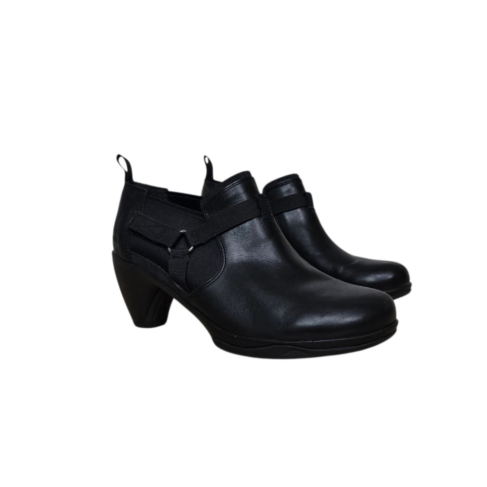 Merrell Black Leather‎ Ankle Booties Strap Detail Cone Heel Womens Size 8 J48736
